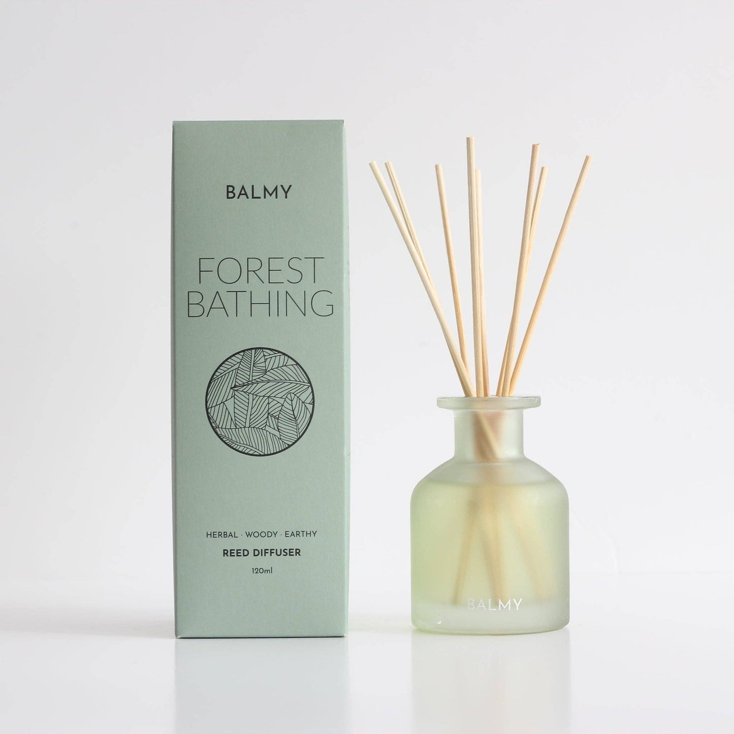 Balmy Forest Bathing Reed Diffuser at Joetie Home Fragrance. Luxury Handmade Apothecary Soy Candles