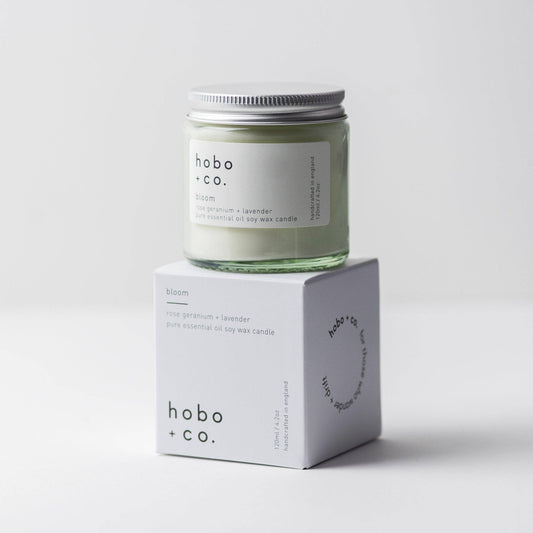 Hobo+Co Bloom Small Essential Oil Soy Wax Candle at Joetie Home Fragrance. Luxury Handmade Apothecary Soy Candles
