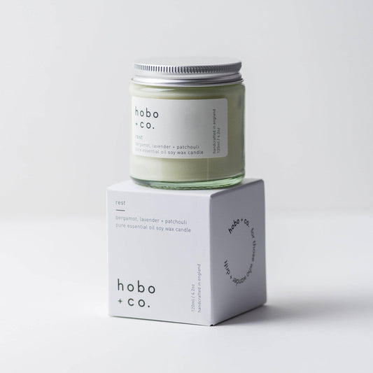 Hobo+Co Rest Small Essential Oil Soy Wax Candle at Joetie Home Fragrance. Luxury Handmade Apothecary Soy Candles