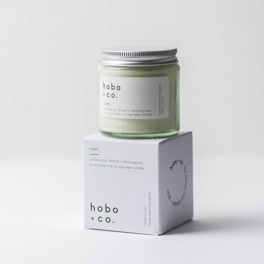 Hobo+Co Roam Small Essential Oil Soy Wax Candle at Joetie Home Fragrance. Luxury Handmade Apothecary Soy Candles