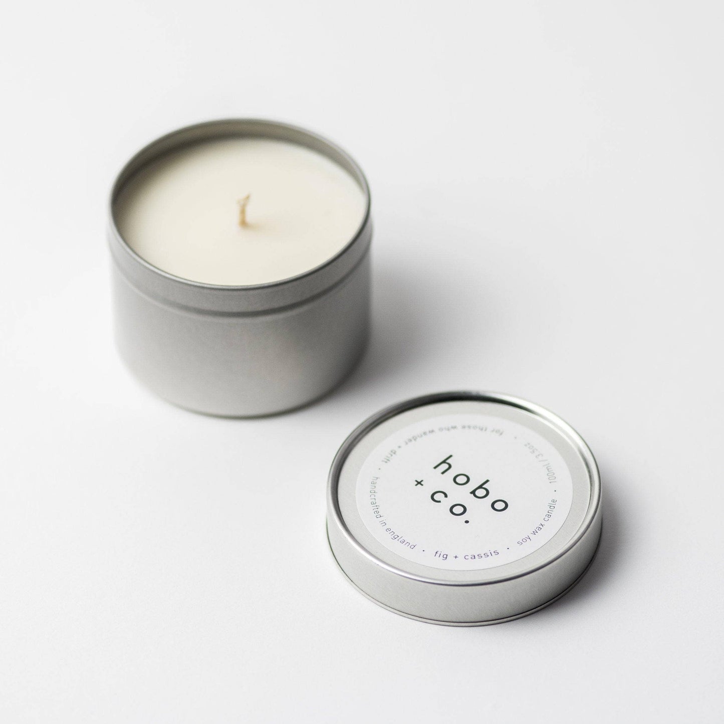 Hobo+Co Fig & Cassis Travel Tin Soy Wax Candle at Joetie Home Fragrance. Luxury Handmade Apothecary Soy Candles